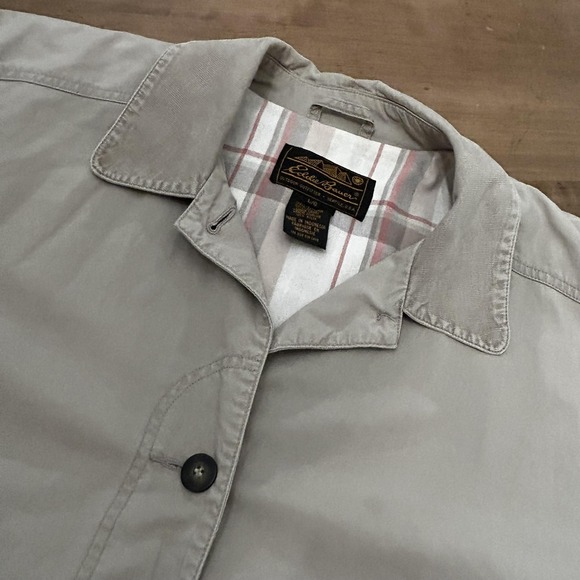 Eddie Bauer Jacket Mens Large Beige Cotton Button Front Plaid Lined Outdoor Coat - Picture 1 of 11